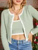 Tricots pour femmes ZAFUL Contraste Garniture Crop Cardigan Et Cami Top Ensemble Femmes Tricots Courts Printemps Automne Pull Manteau