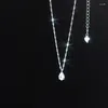 Chains 47cm 925 Sliver Necklace Women Water Drop Minimalist Wave Chain Zircon Necklaces For Girls Gift