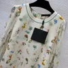 Autumn Black / Beige Pockets Rabbits Print Dress Långärmning Rund hals Korta kanin Casual Dresses B3G082339