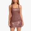 Vestidos Urban Sexy Sem Mangas Faux Latex Mini Vestido Feminino Sexy Halter Patent Bodycon Dress Ladies Boate Festa Clubwear Vestido de Couro Personalizado 230809