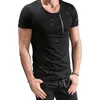 Men's T Shirts Hole Ripped Men Short Sleeve T-shirt Fitness Summer Clothes Funny Solid Tshirt Streetwear Slim Tops Tees