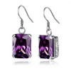 Dangle Earrings Women Sterling Silver Amethyst White Gold Gemstones Square Fine Jewellery Engrave Kolczyki Recommend