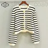 Basic & Casual Dresses designer 2023 Early Spring New CE Home Wool Black and White Stripe Gold Buckle High Waist Sweater Women's Short Knitted Cardigan Coat BYIL