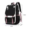 School Bags Fengdong large school bags for teenage girls USB port canvas schoolbag student book bag fashion black pink teen school backpack 230809