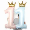 Balões de papel alumínio com número de coroa de princesa de 40 polegadas Decorações de festa de primeiro aniversário crianças menina menino bebê primeiro aniversário de um ano suprimentos HKD230808