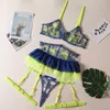 Sexy Set Ruffle Neon bielizna koronka Super Fine Porn Bielizna Niezocentrowanie Fanta Delikatna intymna luksusowa podwiązka 5-częściowy strój 230808