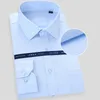 Men's Dress Shirts High Quality Non-ironing Men Dress Long Sleeve Shirt Solid Male Plus Size Regular Fit Stripe Business Shirt White Blue 230808