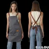 Aprons Customized personality signature mens and womens kitchen aprons home chef baking clothes with pockets adult bib waist bag 230809