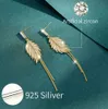 Luxury 14k Real Gold Plated Leaves Tassel Stud örhängen för kvinnor 2022 Trending Cubic Zircon Wedding Jewelry