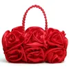 Evening Bags Boutique De FGG Red Flower Rose Bush Women Satin Purse Beaded Handle Bag Wedding Handbag Bridal Clutch 230809