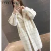Casaco feminino de couro sintético retrô simples tecido mescla de lã outono e inverno novo coreano solto grosso casaco de tricô longo extra grande S-3XL Z230809