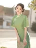 Abbigliamento etnico tradizionale collare alla coreana sexy Qipao moderno verde cheongsam 2023 abiti cinesi donna elegante migliorata