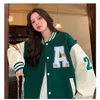 Jaquetas femininas versão coreana do uniforme de beisebol retrô com estampa alfabética para homens e mulheres Allmatch estilo Harajuku jaqueta de casal solto 230808