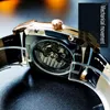 腕時計ツールビヨンスケルトンメカニカルウォッチムーンフェーズラミナスハンズオートマチックウォッチ豪華な本革ストラップ