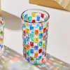 Multi-color Plaid Glas Hittebestendige Koffie Mokken Glas Theekopjes Sap Cups Whisky Wijn Glas Grappig Drinkware Paar Gift HKD230809