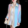 Women's Blouses Chiffon Shirt Summer 2023 Colorful Bow Loose Casual Long Sleeve Top Polo-collar Ladies Clothing YCMYUNYAN
