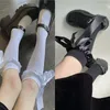 Women Socks Satin Ribbon Bow Lace Black And White Velvet Calf Japanese Sweet Girl Mid-Calf Mori Style