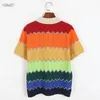 Basic Casual Dresses High Quality Women Fashion Summer Vintage Ice Silk Loose Colorful Striped Polo Collar Knit Top Shorts Suits Two Pieces Set 230808