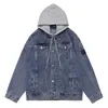 2023 Casual denim jas mannelijke lente en herfst hooded high street trend knappe losse mode nep twee tooling steen jas J2FB