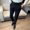 Men's Pants Autumn Winter Pantalones Hombre High waist Waffle Business Casual Suit Pants For Men Clothing Slim Fit Formal Wear Trousers 36 230808