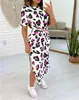 Urban Sexy Dresses Women's Fashion Dresses Summer Sexy Pink Leopard Print Bundet Detalj Slit SIDA SPLIT KOLT CASUAL MAIST RECTRACTION Dress 230809