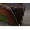 Wallets Genuine Leather Women Long Wallet Clutch Bag Purse Floral Retro Real Cowhide Lady Female Money Holder Clip Wrist