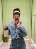 Women's Jackets designer P family 23 spring and summer new fashion cool do old wash short denim jacket+straight shorts suit 3ZX8