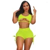 Survêtements pour femmes CUTENOVA Femmes D'été Deux Pièces Ensemble Jaune Vif Sans Manches Crop Top Shorts Tenues Une Épaule Femme Beach Club