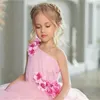 Girl Dresses One-shoulder Tulle Fluffy Decal Dance Princess Flower Dress Wedding Party Ball First Communion Dream Kids Gift