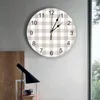 Wandklokken Lichtbruine Plaid Klok Woonkamer Home Decor Grote Ronde Mute Quartz Tafel Slaapkamer Decoratie Horloge