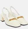 Sandales d'été pour femmes fabriquées en Italie Diamant Tilda Slingshot Pump Chaussures décontractées Cuir verni Chaîne dorée Tête carrée Semelle en caoutchouc Chaussures de sport modernes à fond plat