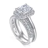 Pierścionki ślubne Szmaragd 2 karat Diamond S925 Srebrny pierścień Srebrny Pierścień Kobiety Zestaw biżuterii zaręczynowej 230808
