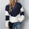 Vrouwen Truien Oversized Trui Vrouwen Jumper Lange Mouwen Casual Luipaard Print V-hals Patchwork 2023 Winter Vrouwelijke Kleding