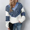 Vrouwen Truien Oversized Trui Vrouwen Jumper Lange Mouwen Casual Luipaard Print V-hals Patchwork 2023 Winter Vrouwelijke Kleding