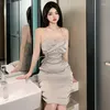 Casual Dresses Women's Summer Imperial Sister Style Sexy Lace Translucent Dress Spicy Girl Open Back Ruched Temperament Fashion 2255