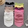 Vrouwen Tanks Zomer Casual Camis Vrouwen Mouwloze Geplooide Vierkante Kraag Effen Kleuren Vrouwelijke Crop Tank Tops Met Ingebouwde Bh Hemdje