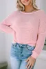 Knitted Eyelets Round Neck Long Sleeve Women Tops And Blouses