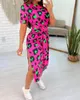 Городские сексуальные платья женские модные платья летние сексуальные розовые леопардовые припечатки с привязкой к детализированной сплитке для расщепления юбка повседневная талия 230809