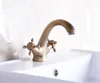 Bathroom Sink Faucets Antique Brass Washbasin Faucet Dual Handle Single Hole Deck Mounted Lavatory Cold Water Taps Dnf250