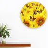 벽시계 해바라기 노란 나비 꽃다발 큰 시계 식당 카페 장식 라운드 조용한 가정 장식