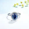 Bröllopsringar Kuololit 3CT Blue Ring för kvinnor Solid 14K 10K Gul guld Origanal Color Ovale Engagement Christmas 230808