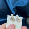 Boucles d'oreilles arrivée perle d'eau douce naturelle Simple boule de cristal 14k or Gilled pour les femmes bijoux de mariage cadeau