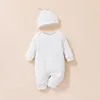 Clothing Sets Baby Boys Autumn And Winter Long Sleeve Round Neck Bodysuit Set Pure White Printed Hat