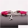 Charm Bracelets Fashion Breast Cancer Awareness Hope For Women Men Ribbon Love Veet String Rope Wrap Bangle Diy Handmade Jewelry Drop Dhlrz