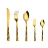 Servis sätter middagskniv Main Fork Spoon Set Black and Gold Handl Western Tabellery Tool Hushåll Rostfritt stål efterrätt Scoop Fruit