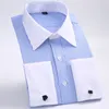 Men's Dress Shirts Men's Classic French Cuffs Striped Dress Shirt Single Patch Pocket Cufflink Included Long Sleeve Wedding Shirts 230808