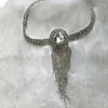 Ras du cou luxe strass 3 rangées grand ovale Long gland chaîne collier dîner bijoux pour femmes cristal géométrique collier