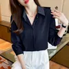 Chemisiers pour femmes Satin Blouse chemises blanches et 2023 à manches longues haut pour femme boutonné chemise col polo femme vêtements basiques dames