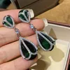 Dangle Earrings Fashion Luxury Cubic Zirconia Emeralds Wterdrop Drop Women Female Green Crystal Party Banquet Accessories Jewelry Gift