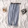 Kadın Pantolon Capris Moda Mavi Siyah Kadın Kot Pantolonlar Retro Kore Sokak Giyim Yüksek Rise Jeans Baggy Mom Kot Capri Pantolonları N0072 Z230809